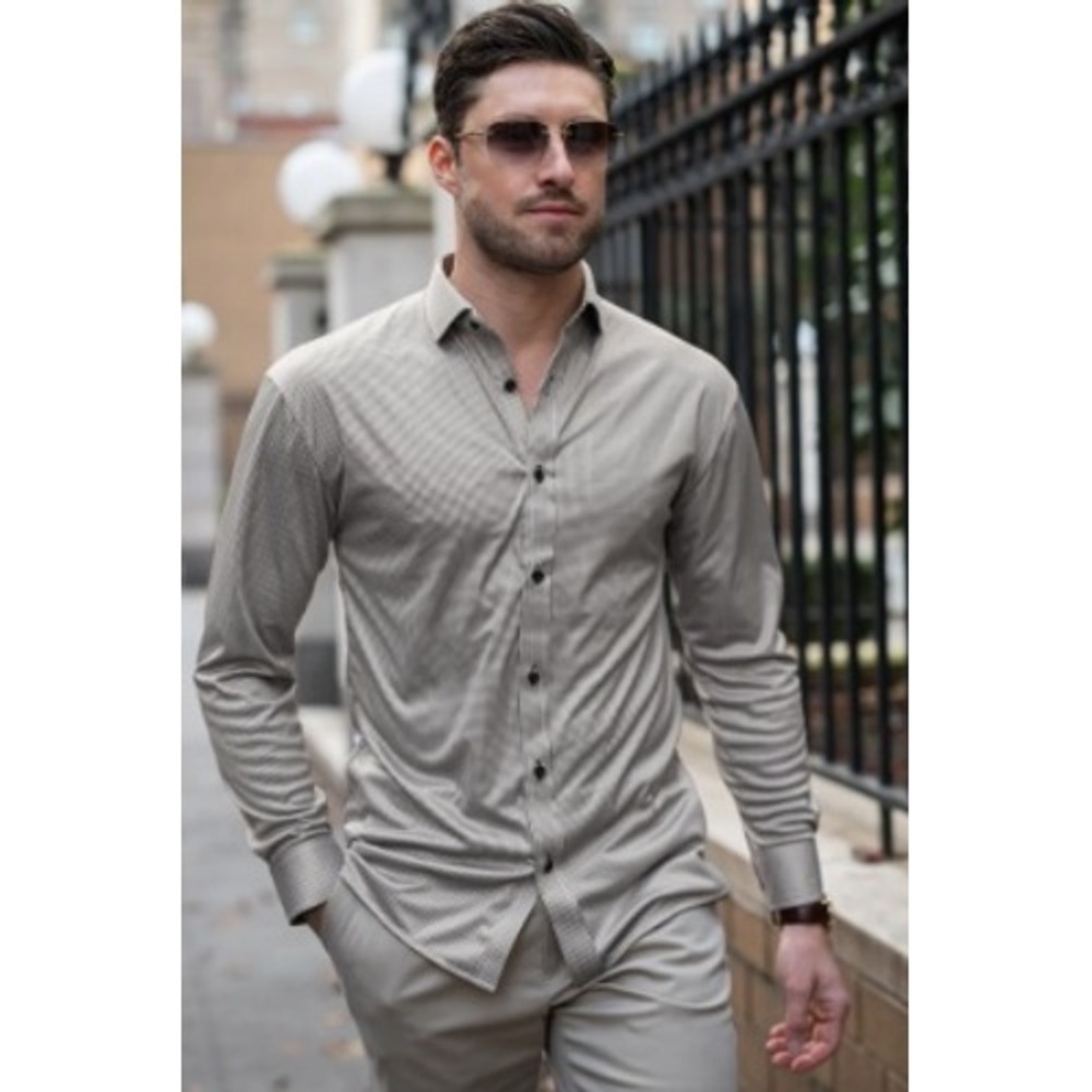 Collars & Co Quattro Flex Dress Shirt with Semi-Spread Collar Brown Houndstooth